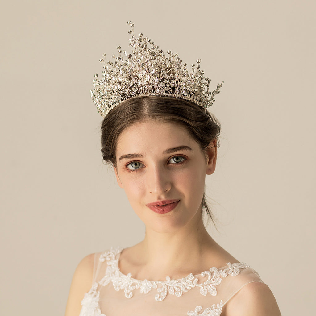 Rhinestones Crystal Tiaras and Silver Colour Flower Diadem Women Headwear Wedding Hair Accessories Brides Jewelry