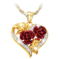 Love Heart Red Rose Flower Necklace Heart Shape