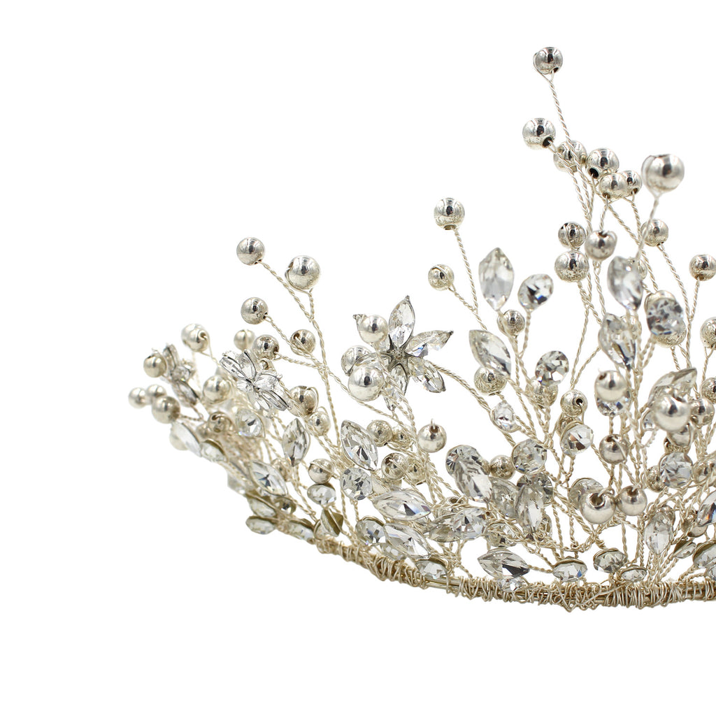 Rhinestones Crystal Tiaras and Silver Colour Flower Diadem Women Headwear Wedding Hair Accessories Brides Jewelry
