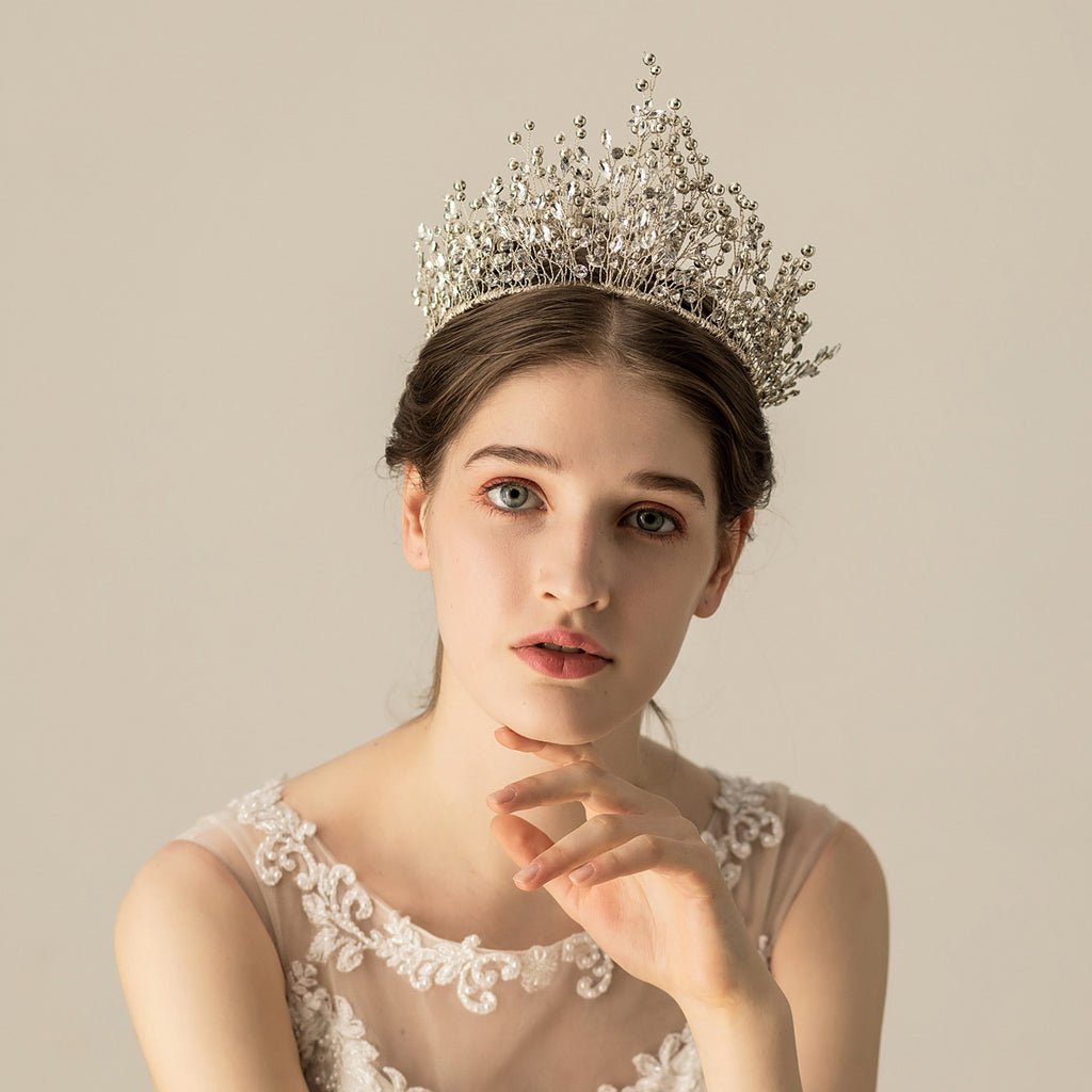 Rhinestones Crystal Tiaras and Silver Colour Flower Diadem Women Headwear Wedding Hair Accessories Brides Jewelry