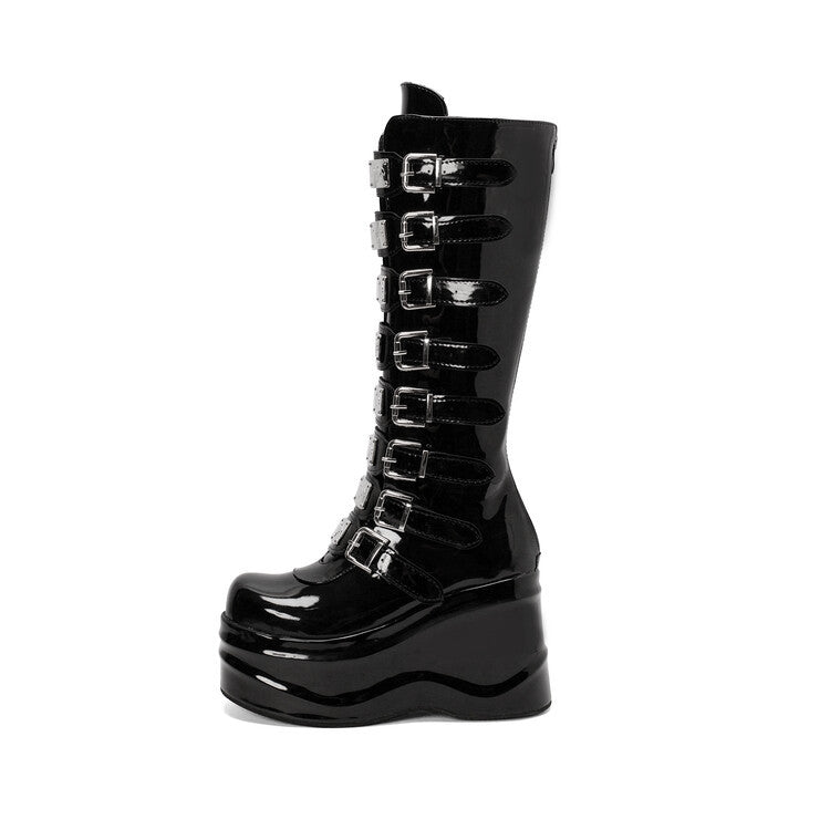 Womens Round-toe Thick-soled Back-zip Ultra-high-heeled Boots