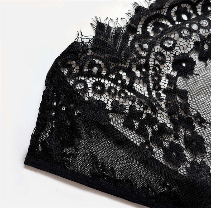 Sheer Three-point Eyelashes Lace Bra Mesh Skirt Garter Set
