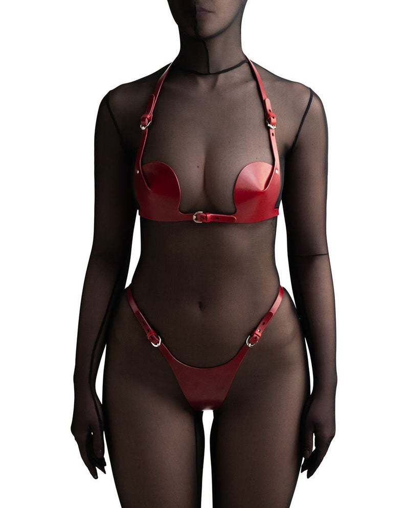Women's Leather Tight Adjustable Lingerie Set