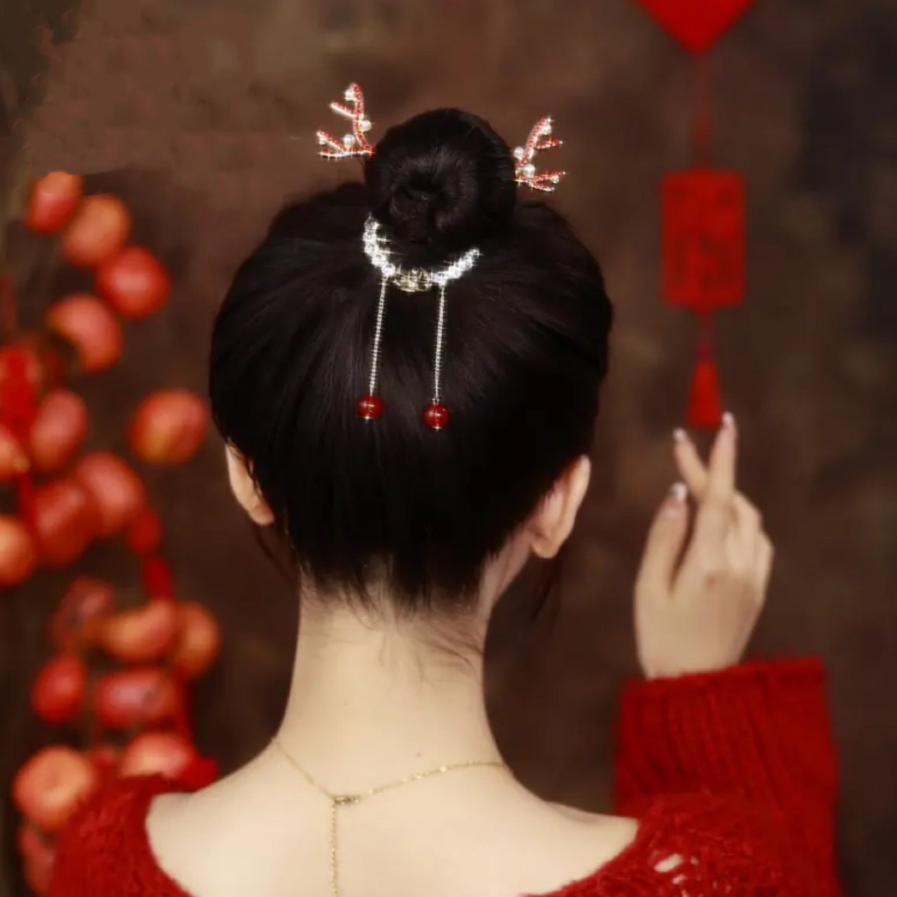 Alloy Pearl Hair Accessories Elk Romantic Shining Zirconium Tassel Bead Ball Clip For Women