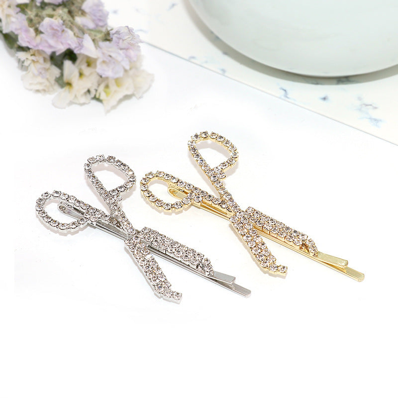 Design Sense Diamond Studded By Hand Scissors Barrettes Trendy Hair Accessories For Women