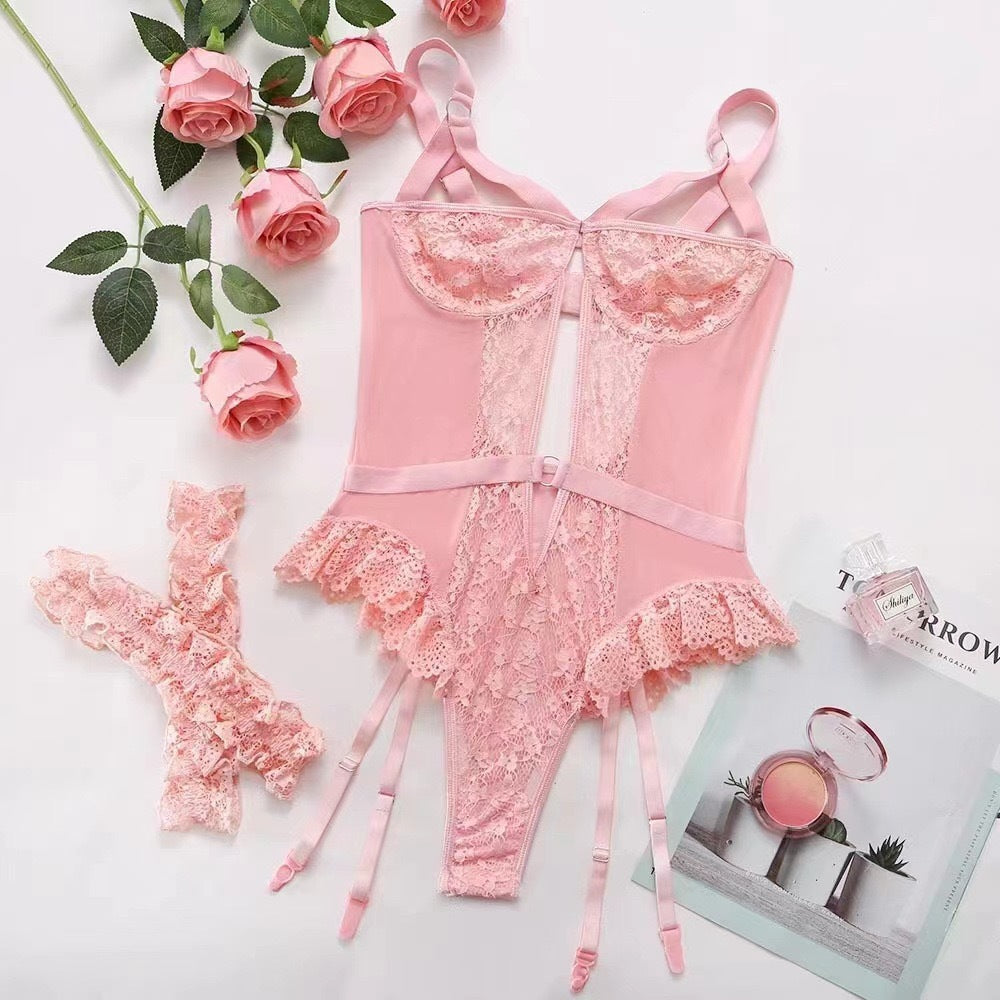 Womens 3-piece Sexy Bodysuit Lingerie