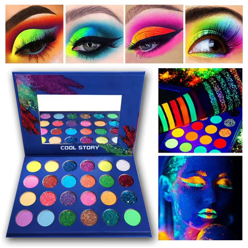 24 Color Luminous Eye Shadow Plate Beads Matte Fluorescent