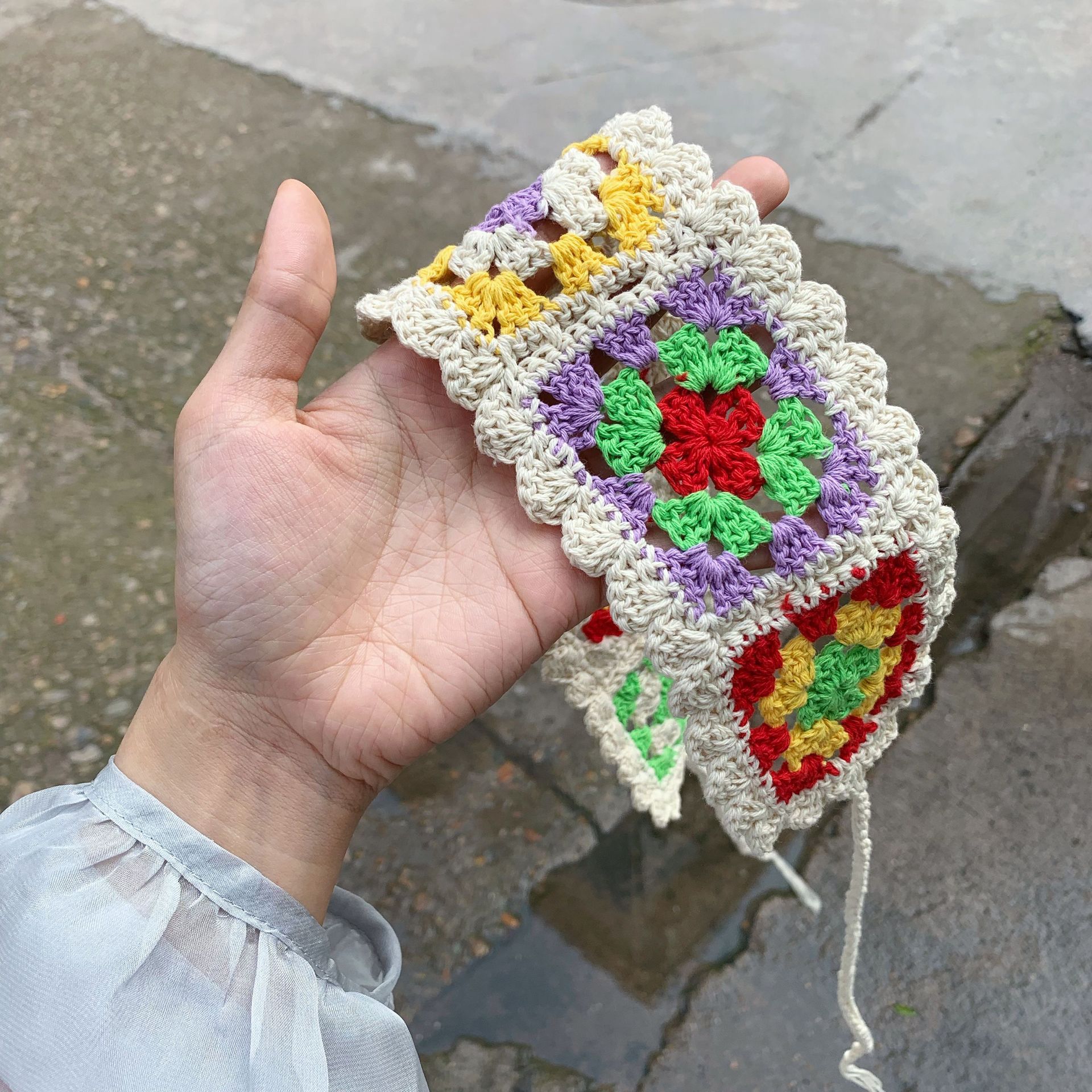 Girl's Colorful Hair Band Handmade Crochet Fashion Color Contrast Hair Accessories Cotton Braided Ear Warmer Wear Matching Headband For Women