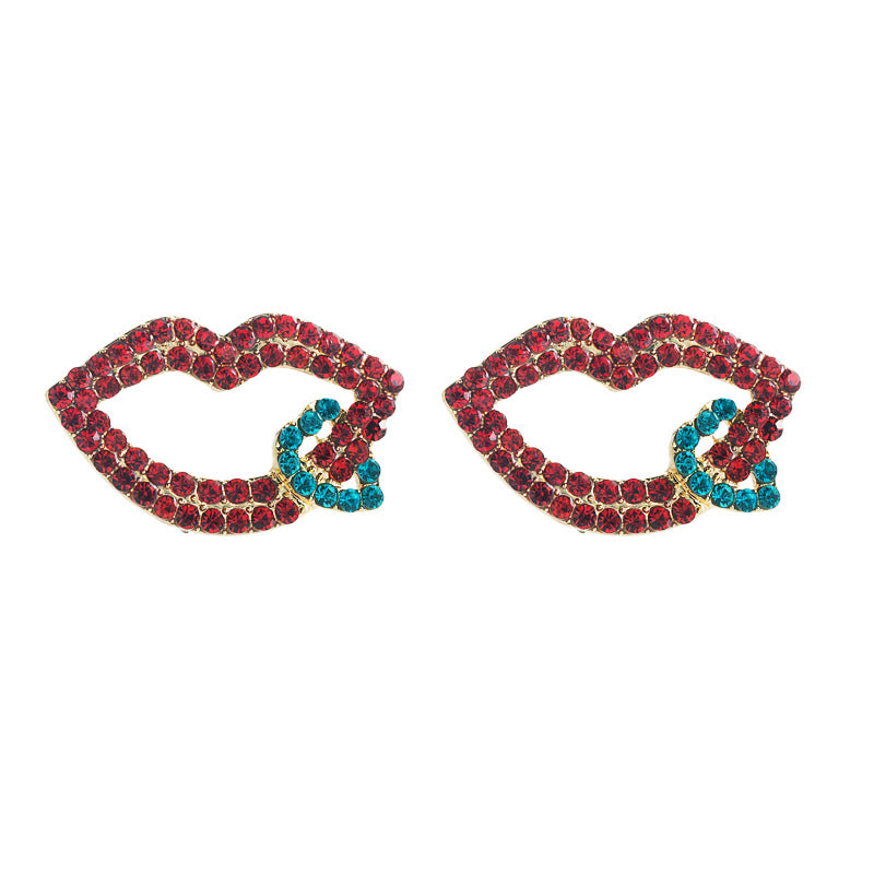 Women's Fashion Personality Alloy Diamond Lip Shape Earrings