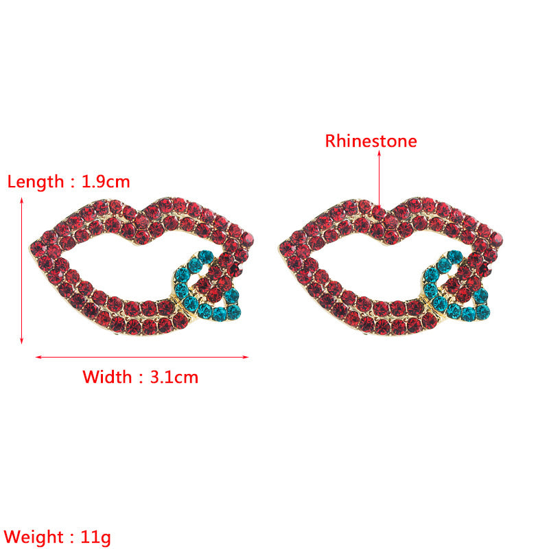 Women's Fashion Personality Alloy Diamond Lip Shape Earrings