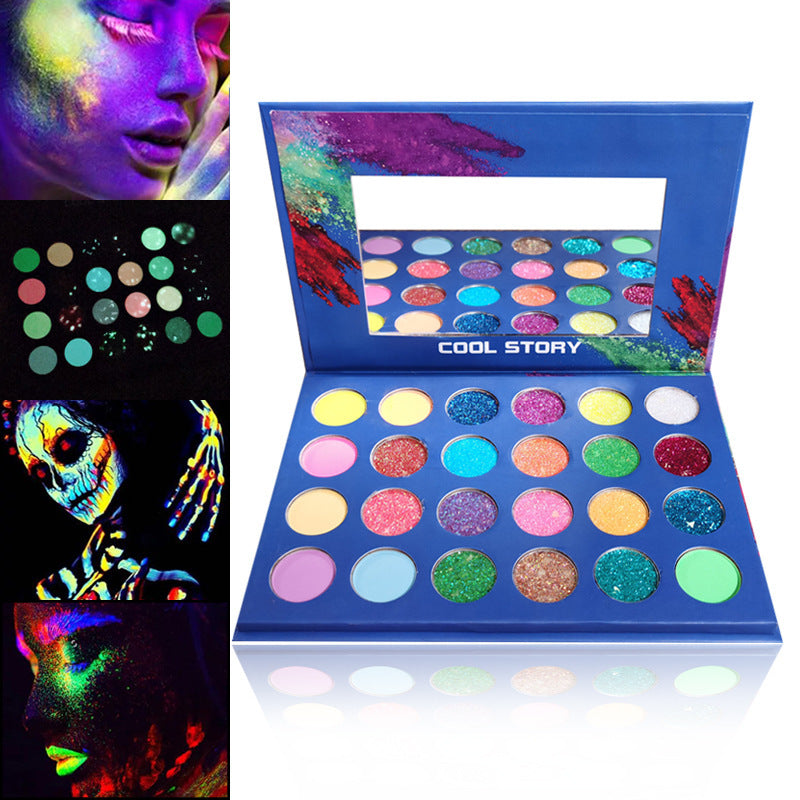 24 Color Luminous Eye Shadow Plate Beads Matte Fluorescent