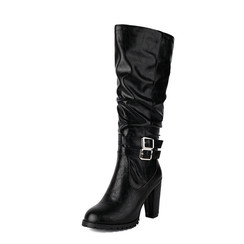 Simple Round Toe Design Womens High Heeled Over The Knee Boots
