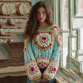 Little Flower Digital Printed Round Neck Sweater