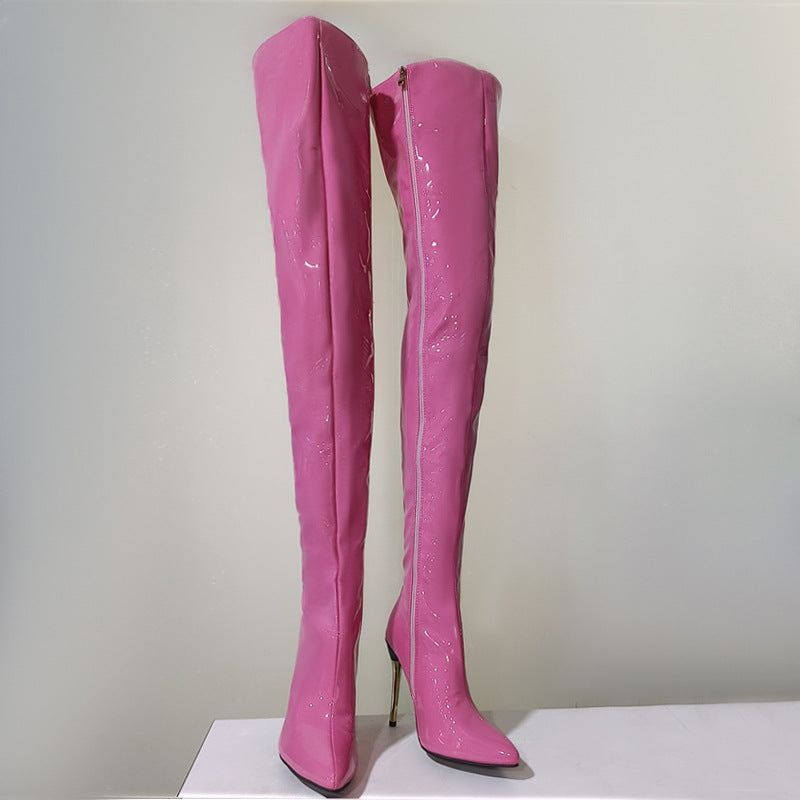 Womens Fashionable Over-the-knee Plus-size Metal-heel Boots