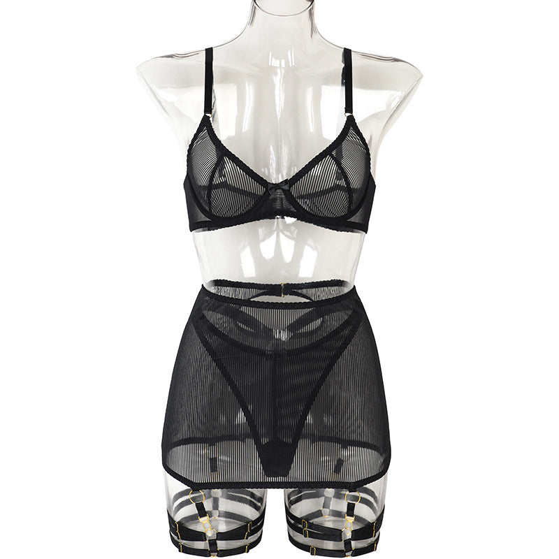 Women's Striped Mesh Gathered For Fun Lingerie