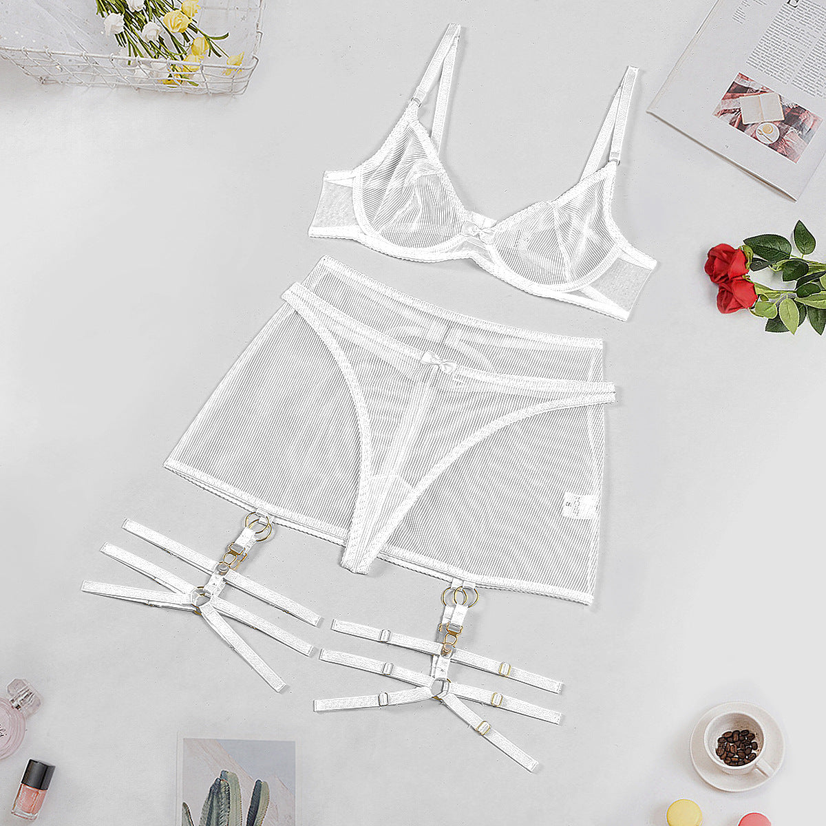 Women's Striped Mesh Gathered For Fun Lingerie