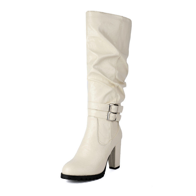 Simple Round Toe Design Womens High Heeled Over The Knee Boots
