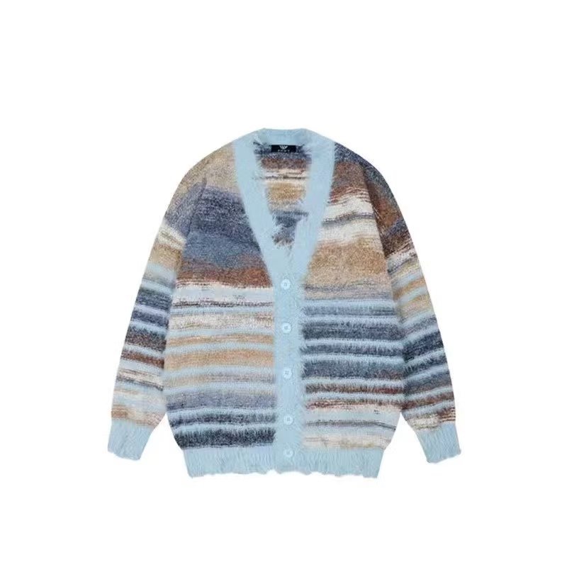 New Womens Relaxed Retro Rainbow-colorblock Sweater
