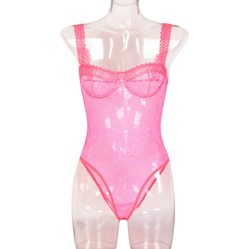 Lace Floral Close-fitting Bodysuit For Women
