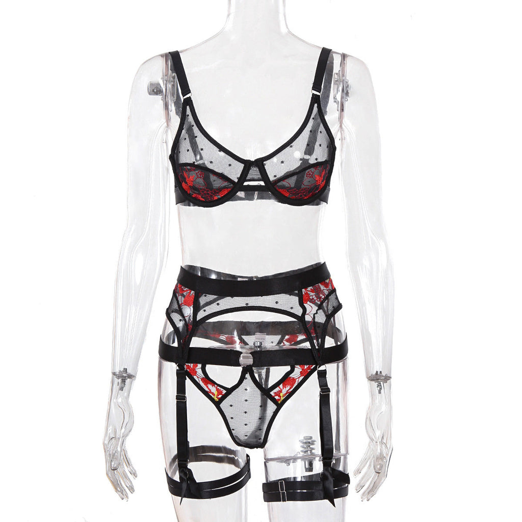 Womens Sexy Lace Embroidered Shaping Lingerie Set