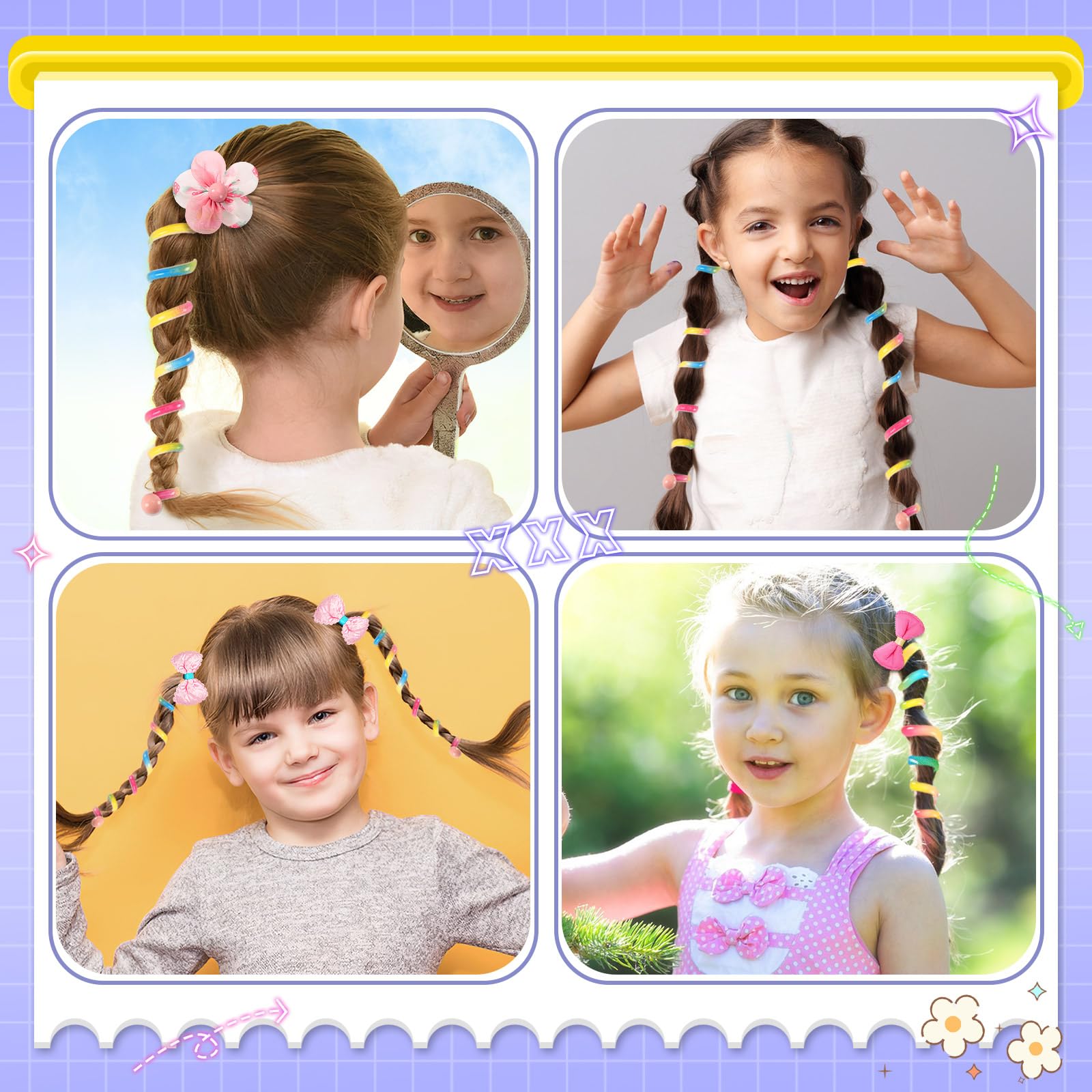 6Pcs Colorful Telephone Wire Hair Bands For Kids, Spiral Ties Braided Telephone Cord Hair Bands Hair Accessories For Girls Women, Bowknot Braided Phone Wire Hair Ties