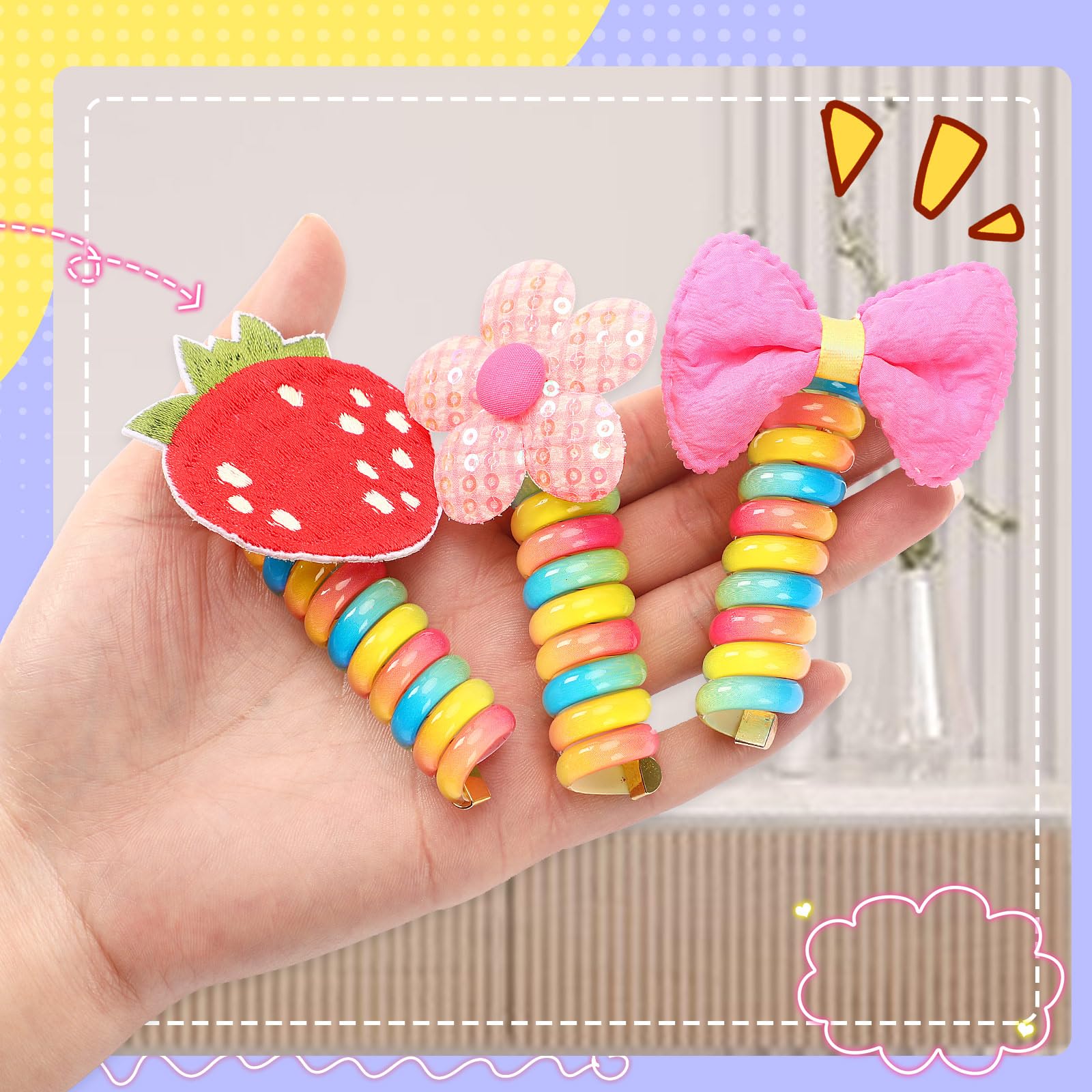 6Pcs Colorful Telephone Wire Hair Bands For Kids, Spiral Ties Braided Telephone Cord Hair Bands Hair Accessories For Girls Women, Bowknot Braided Phone Wire Hair Ties