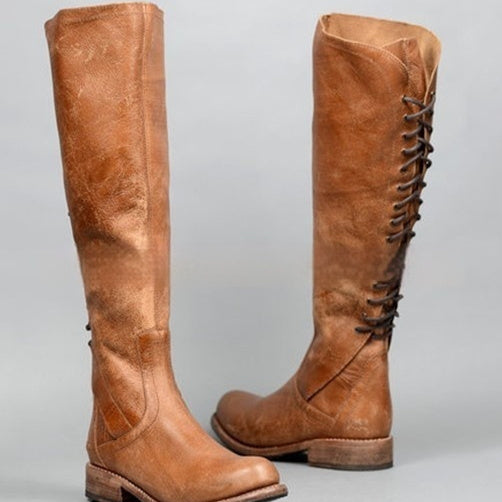 Solid-color Flat-heeled Zip-up Womens Over-the-knee Boots