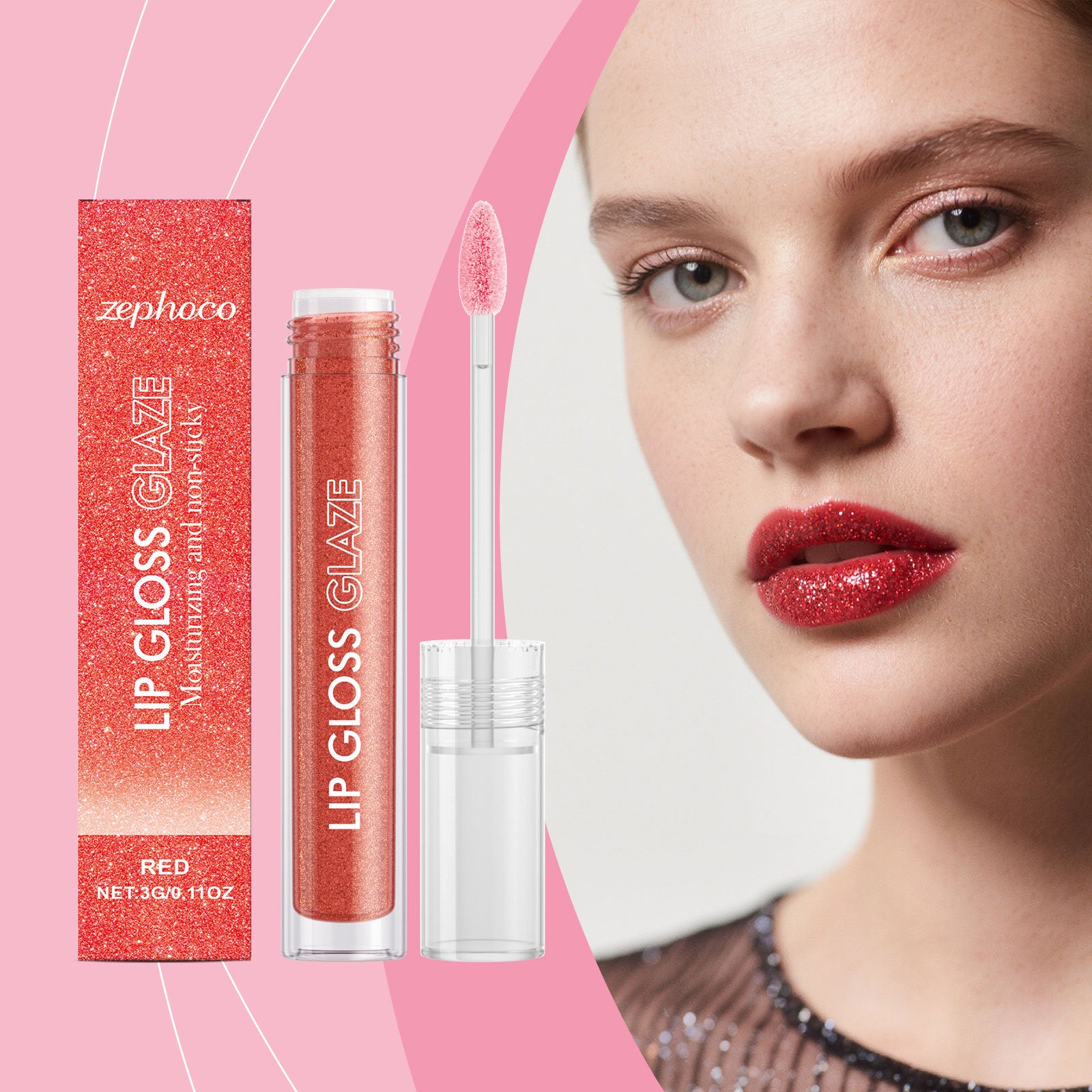 Red Moisturizing Fine Glitter Lip Gloss