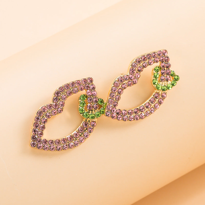 Women's Fashion Personality Alloy Diamond Lip Shape Earrings