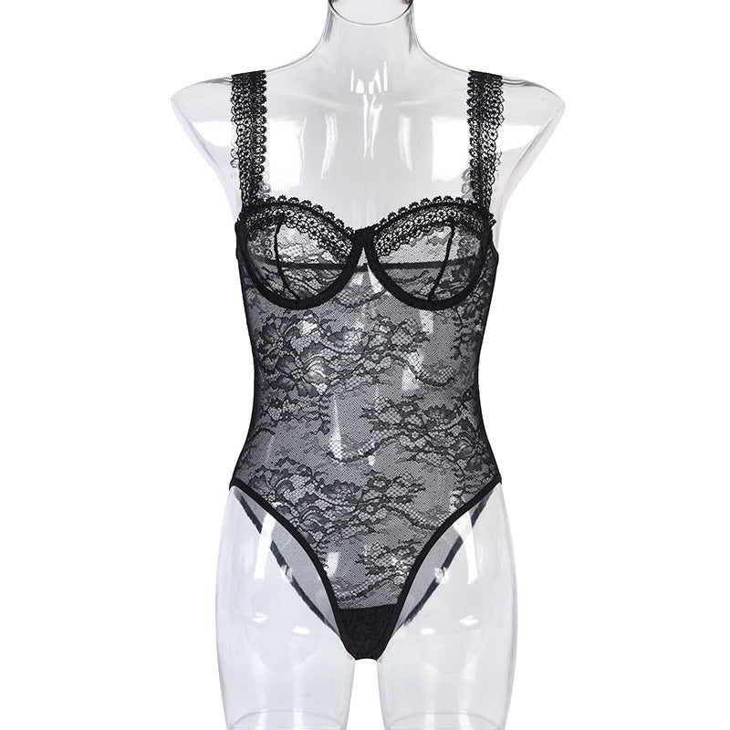 Lace Floral Close-fitting Bodysuit For Women