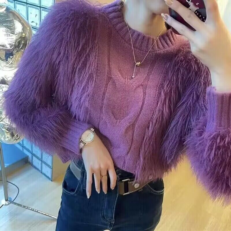 Loose-fitting, Outerwear Mink-wool Solid-color Sweater For Women