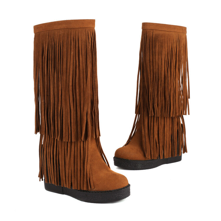 AutumnWinter Tassel Thick-Soled High-Heel Wedge Retro Fashion Womens Boots