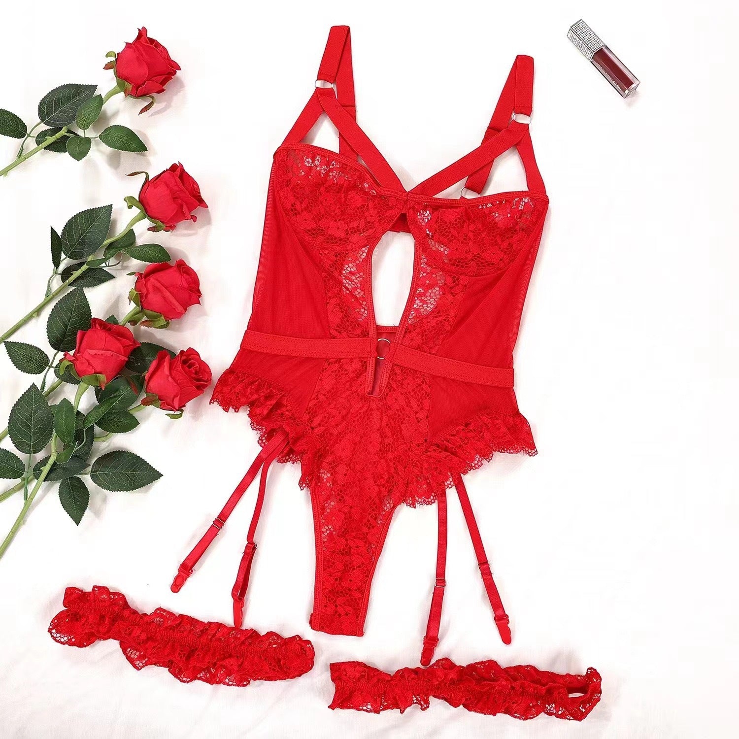 Womens 3-piece Sexy Bodysuit Lingerie