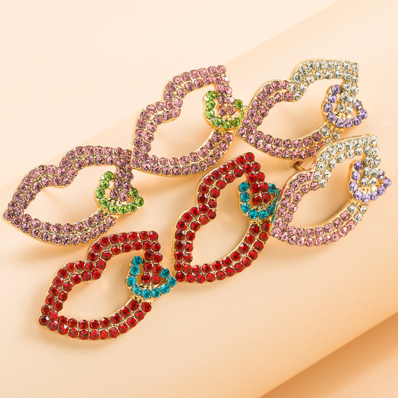 Women's Fashion Personality Alloy Diamond Lip Shape Earrings