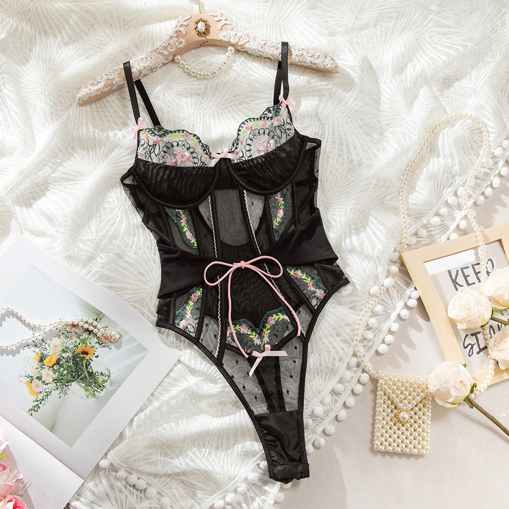 Sexy Lace Embroidered Mesh Bodysuit