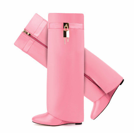 Womens High-heeled Boots With An Oval Toe And A Side Zipper