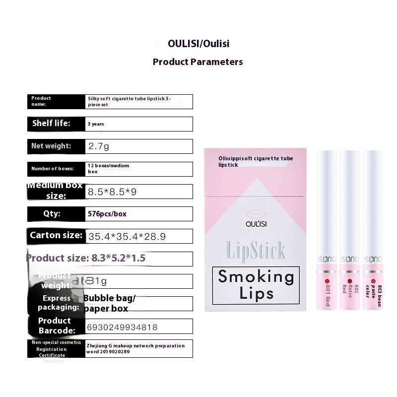 3-piece Smoke Tube Lipstick Kit Women